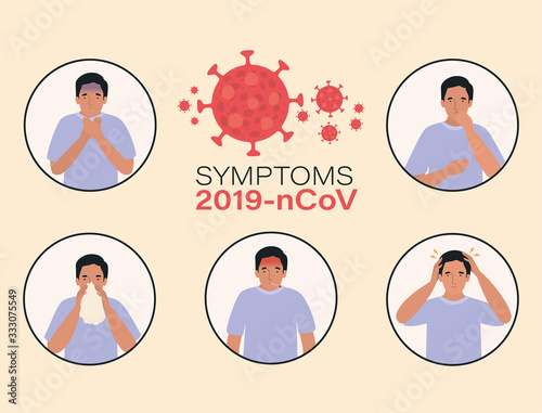 Avatar man with 2019 ncov virus symptoms vector design