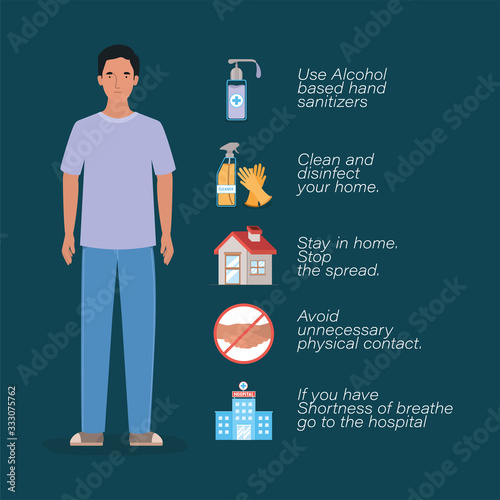 Avatar man with 2019 ncov virus prevention typs vector design photo