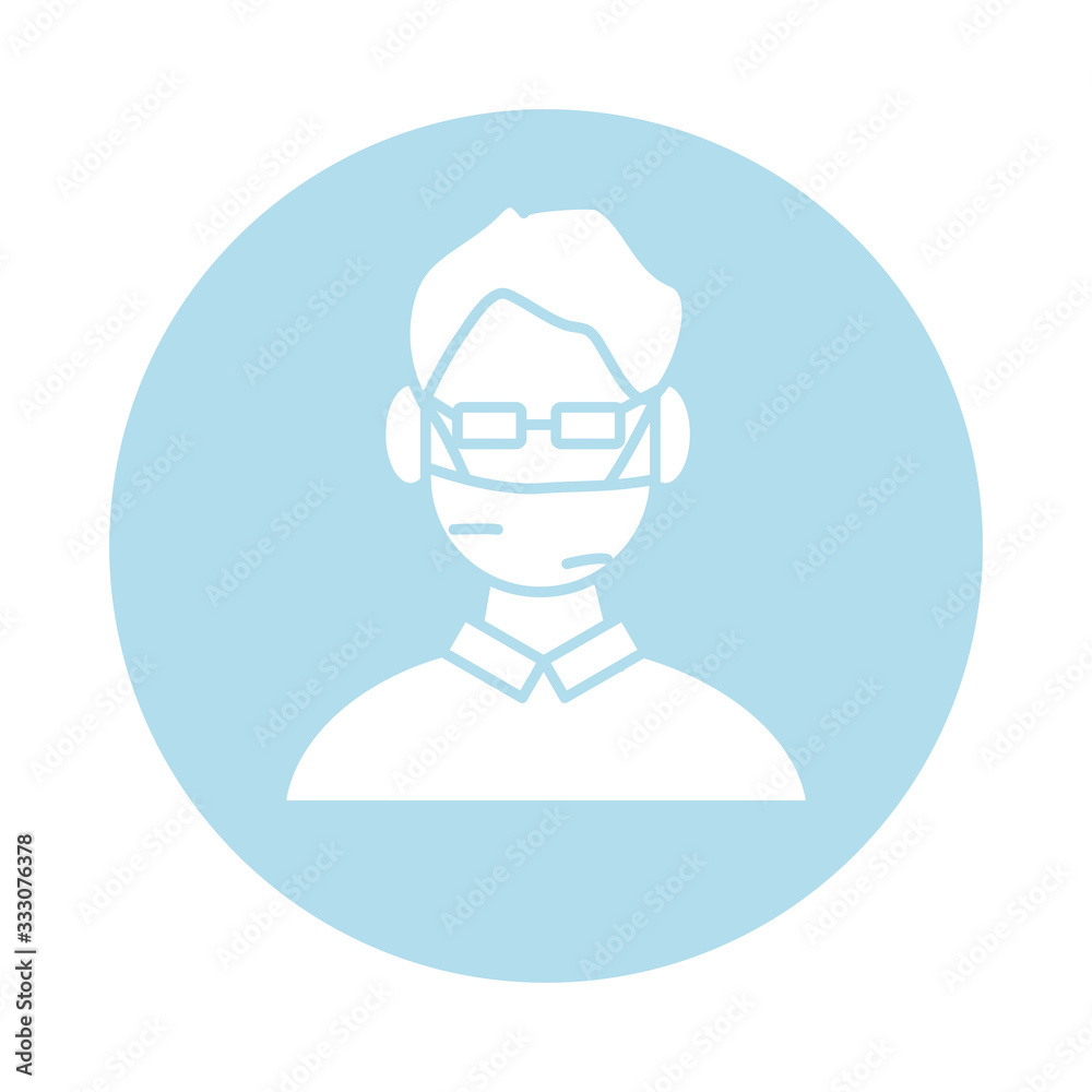 man using face mask block silhouette and fill style icon