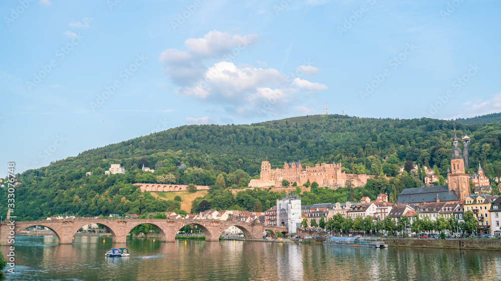 Famous historic town - Heidelberg of Germany under blue sky and white clouds