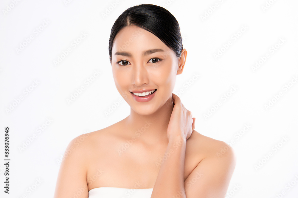 Beautiful Young Asian Woman with Clean Fresh Skin. Face care, Facial treatment, Cosmetology, beauty and healthy skin and cosmetic concept, woman beauty skin isolated on white background Beautiful Young Asian Woman with Clean Fresh Skin. Face care, Facial treatment, Cosmetology, beauty and healthy skin and cosmetic concept, woman beauty skin isolated on white background