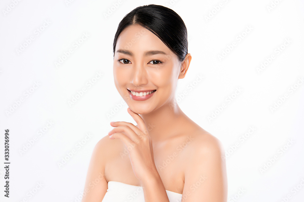 Beautiful Young Asian Woman with Clean Fresh Skin. Face care, Facial treatment, Cosmetology, beauty and healthy skin and cosmetic concept, woman beauty skin isolated on white background Beautiful Young Asian Woman with Clean Fresh Skin. Face care, Facial treatment, Cosmetology, beauty and healthy skin and cosmetic concept, woman beauty skin isolated on white background
