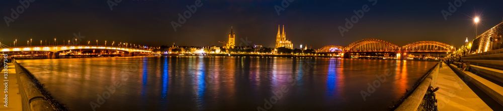 Beautiful night view of Rhine in Cologne, Germany