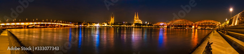 Beautiful night view of Rhine in Cologne, Germany