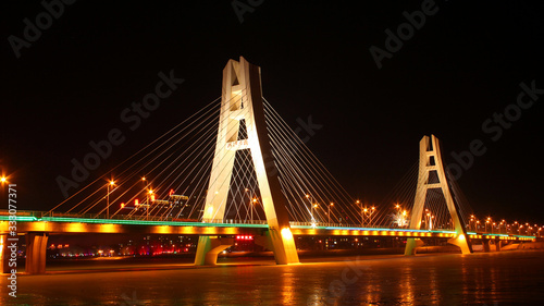 Beautiful night view of Zhujiang Bridge in Liaoning  China. Zhujiang Bridge