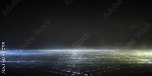 Fototapeta Renderowania 3D mokrego asfaltu neonów ciemne tło scena pustej ulicy.