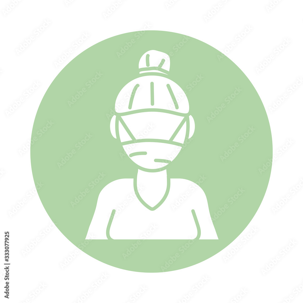 woman using face mask block silhouette style icon woman using face mask block silhouette style icon