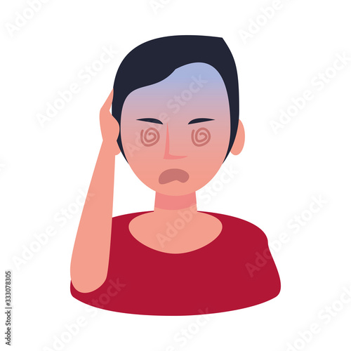 woman sick with head ache character