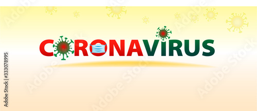 Coronavirus COVID-19 outbreak and coronaviruses influenza in yellow background. Coronavirus 2019-nCoV, medical mask. Pandemic medical health risk, immunology, virology, epidemiology concept. Vector. 
