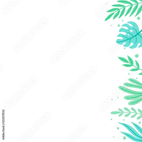 Tropical summer leaf frame for text border  greeting card  poster design. Exotic floral decoration of hawaii style. Vector illuatration of trendy style.