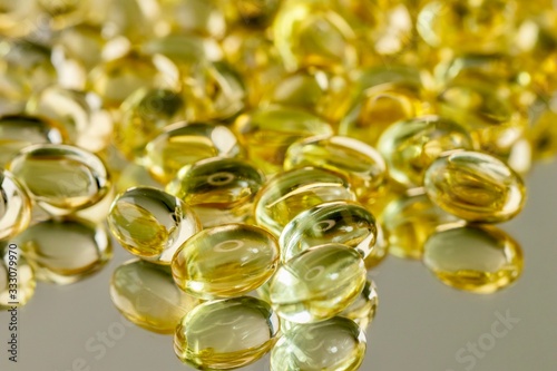 vitamin liquid oil capsules close up 