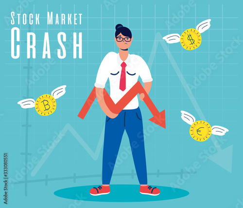businessman with stock market crash icons