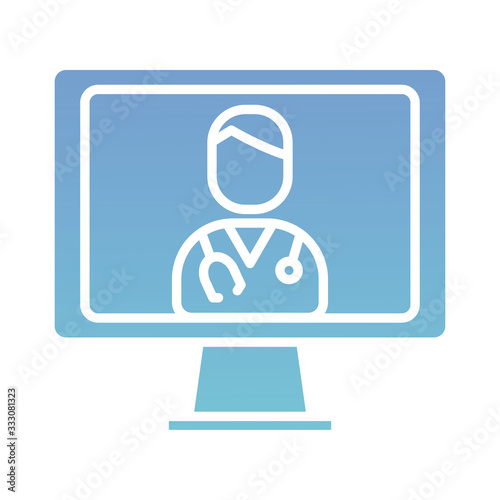 desktop with doctor health online silhouette gradient style