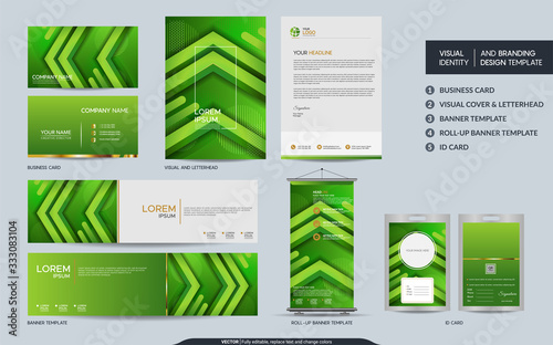 Modern dynamic colorful green stationery mock up and visual brand identity set.