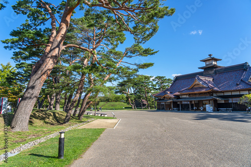 Hakodate Bugyosho inside the Goryokaku park, a star shaped fort park in Hakodate city. Hokkaido, Japan