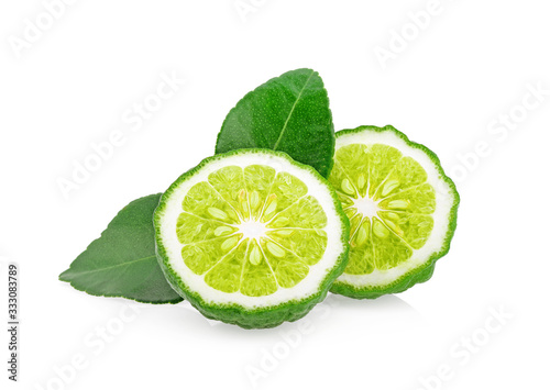 bergamot fruit with leaf isolated on white background