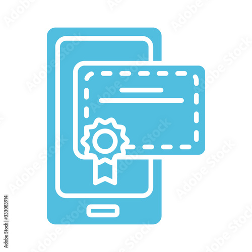 graduation certificate in smartphone silhouette style icon