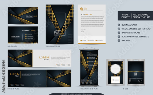 Luxury black gold stationery mock up and visual brand identity set.