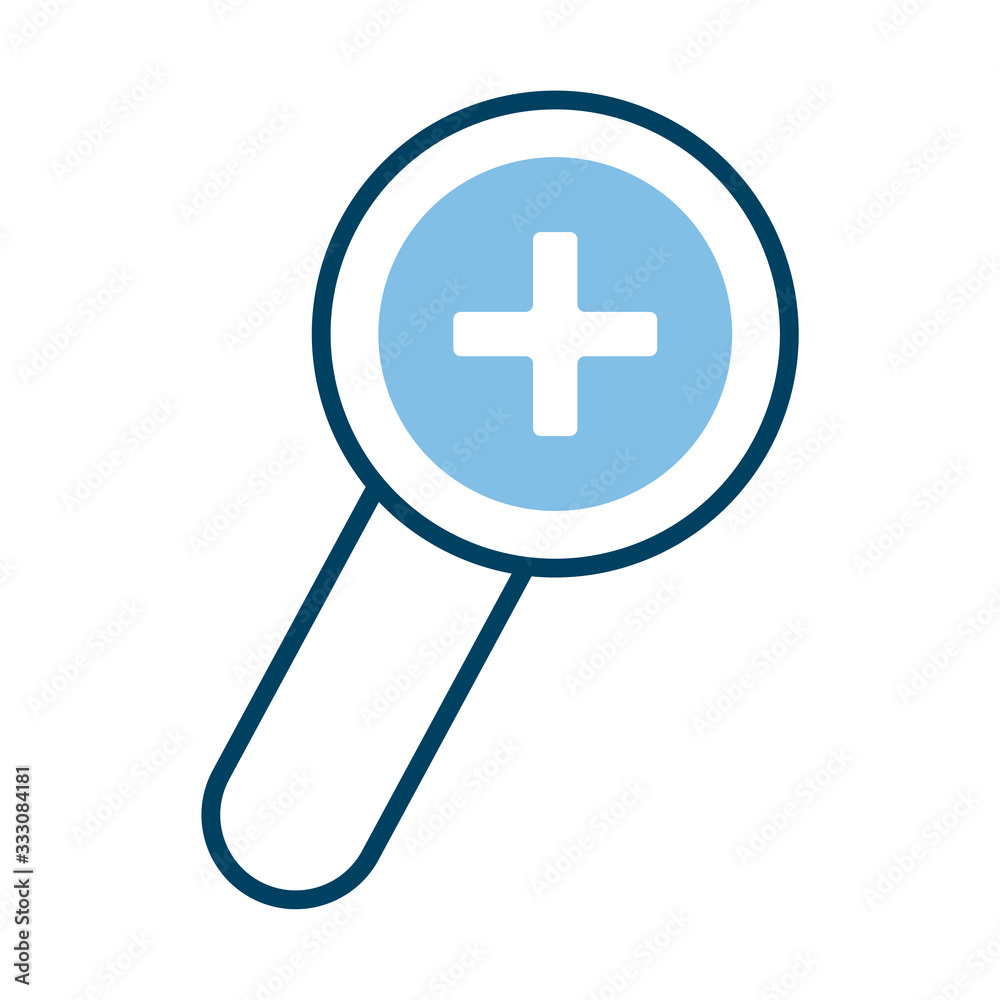 magnifying glass with medical cross symbol half line style magnifying glass with medical cross symbol half line style