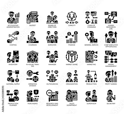 Set of company structure thin line and pixel perfect icons for any web and app project.
