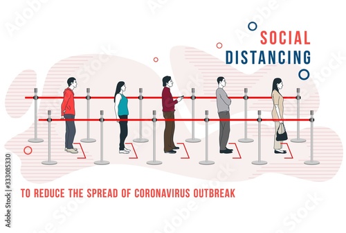 Social Distancing queue people during Epidemic Ncov 2019 Coronavirus outbreak vector illustration