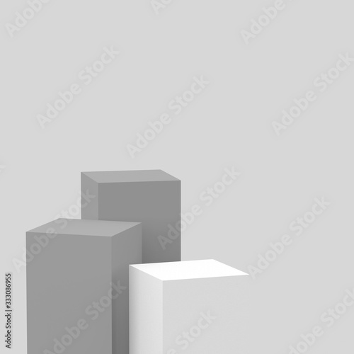 3d gray white cubes square podium minimal studio background. Abstract 3d geometric shape object illustration render. Display for cosmetic perfume fashion product. © Mama pig