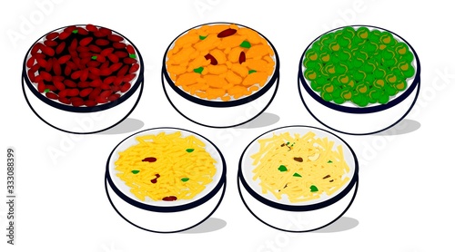 Namkeen farsan,cornflakes chivda,farali chivda,poha chivda,peanut,salty Peas in indian snacks Vector