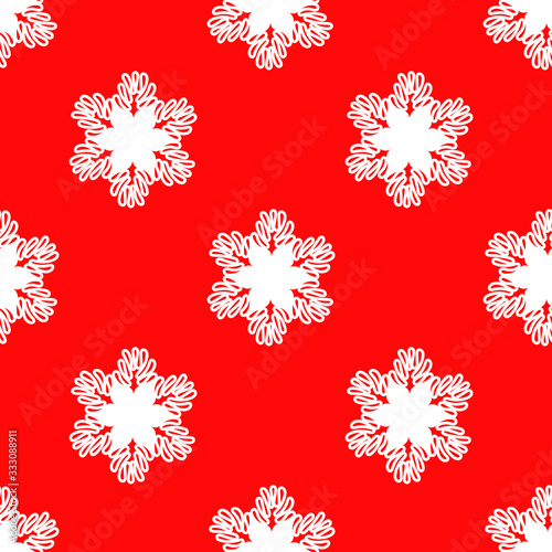 White lace snowflakes on a bright red background. Seamless pattern. Vector illustrationWhite lace snowflakes on a bright red background. Seamless pattern. Vector illustration photo