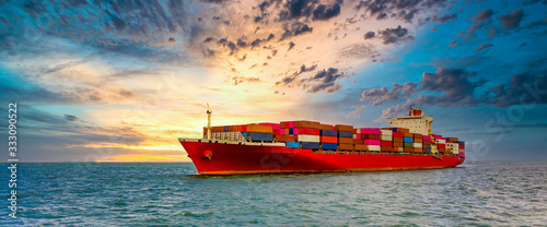 Canvas Print Container cargo ship, Freight shipping maritime vessel