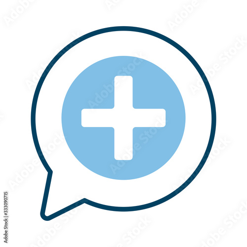 medical cross symbol in speech bubble half line style