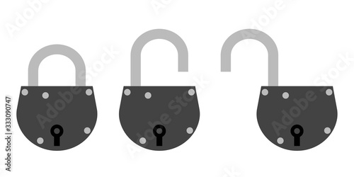 old door locks in open and closed position in gray colors on a white background. Isolated vector
