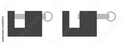 locks in open and closed position in gray colors on a white background. Isolated vector
