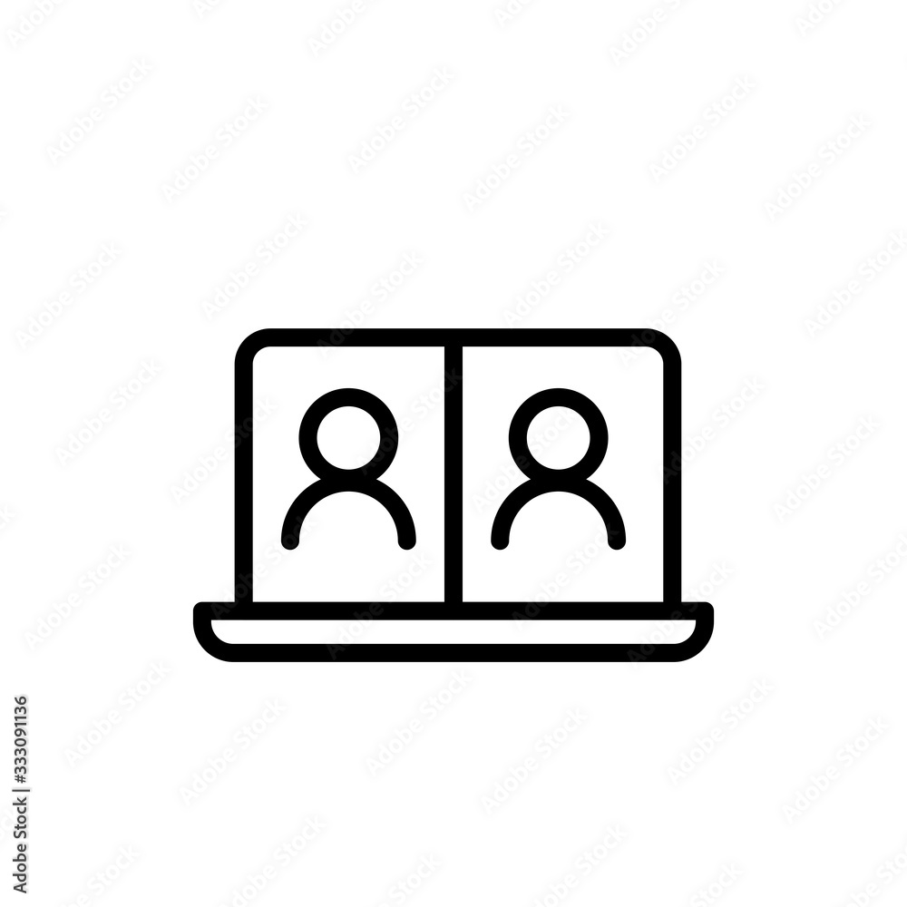 Video conference icon. People on computer screen. Home office in quarantine times. Digital communication. Internet teaching media. Video conference icon. People on computer screen. Home office in quarantine times. Digital communication. Internet teaching media.