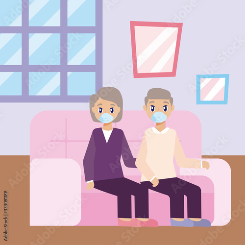 elderly care, old couple sitting on the sofa