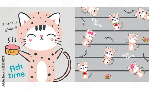 cute little cat doodle vector