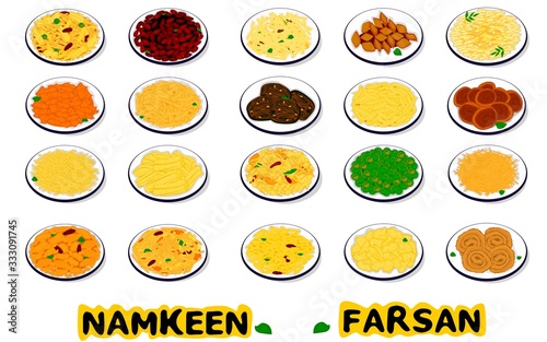 Namkeen, Farsan, chivda indian snacks Vector
