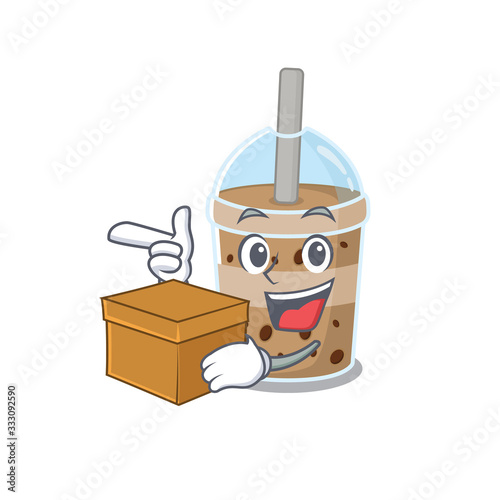 chocolate bubble tea cartoon design style having a box