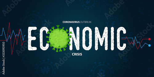 Coronavirus or covid-19 banner in world outbreak of a pandemic disease which affects the economy concept. Banner template design for headline news. Grid background, currency symbol icon. Vector.