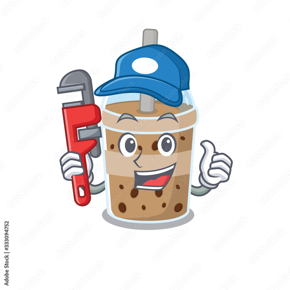 Smart Plumber chocolate bubble tea on cartoon character design