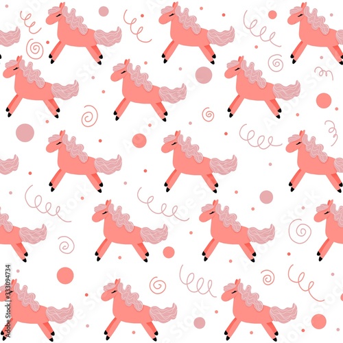 Horses seamless pattern with circles and swirls . Flower illustration for greeting card. Greeting card, holiday horse. Abstract horses seamless background.