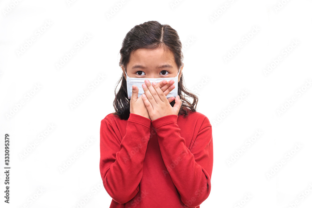 Asian young kid wearing a surgical mask