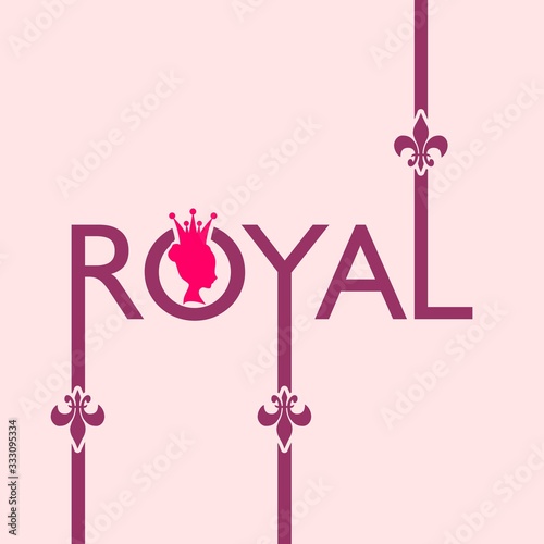 Royal club luxury emblem. Royal word. Princess head silhouette with crown. Medieval queen profile. Business fantasy badge.
