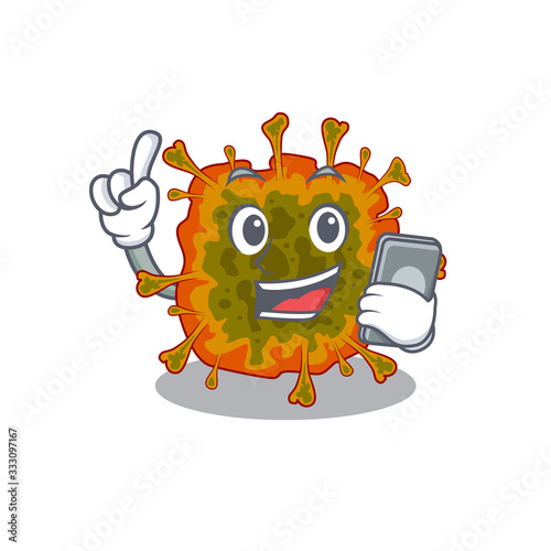 Mascot design of duvinacovirus speaking on phone