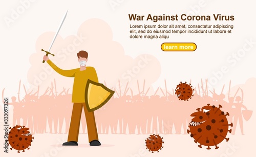 Landing page template of war against the corona virus  vector illustration