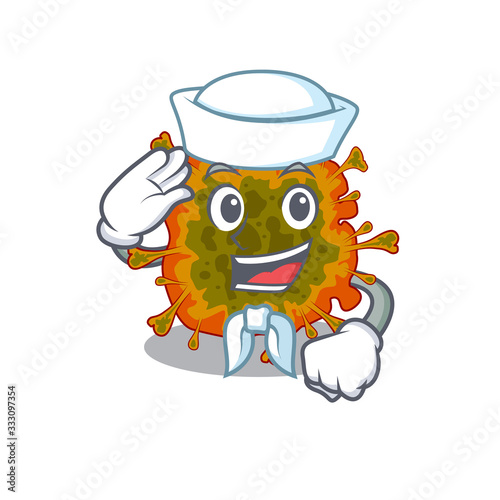 Cute duvinacovirus Sailor cartoon character wearing white hat