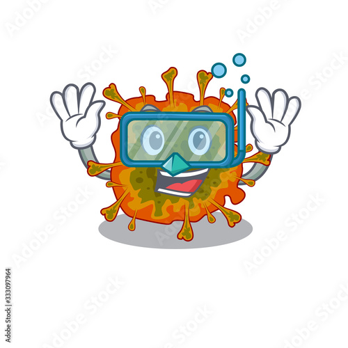 A cartoon picture featuring duvinacovirus wearing Diving glasses photo