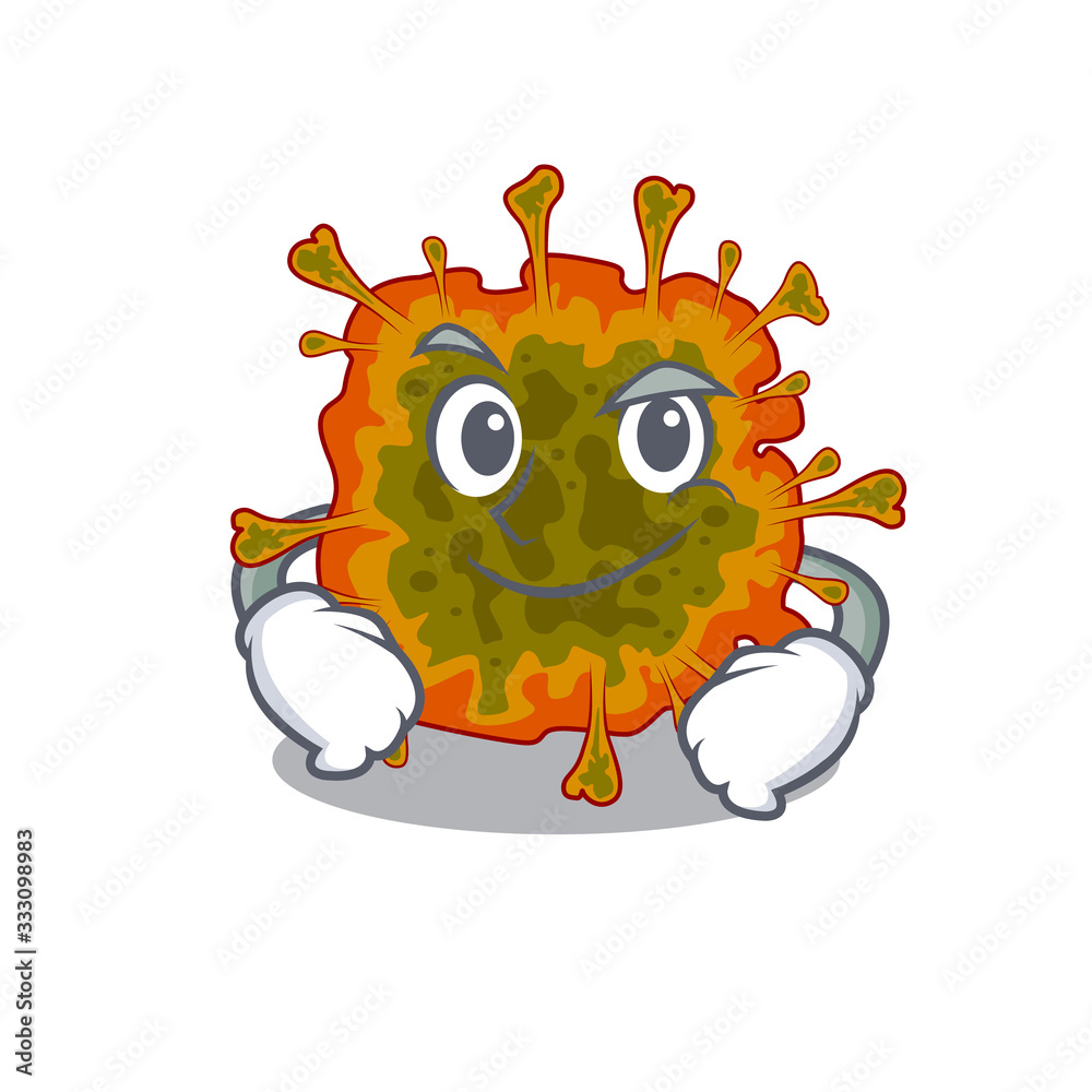 Funny duvinacovirus mascot character showing confident gesture Funny duvinacovirus mascot character showing confident gesture