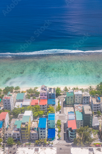 Fototapeta Naklejka Na Ścianę i Meble -  Male the capital of Maldives. Local island aerial beach landscape. 