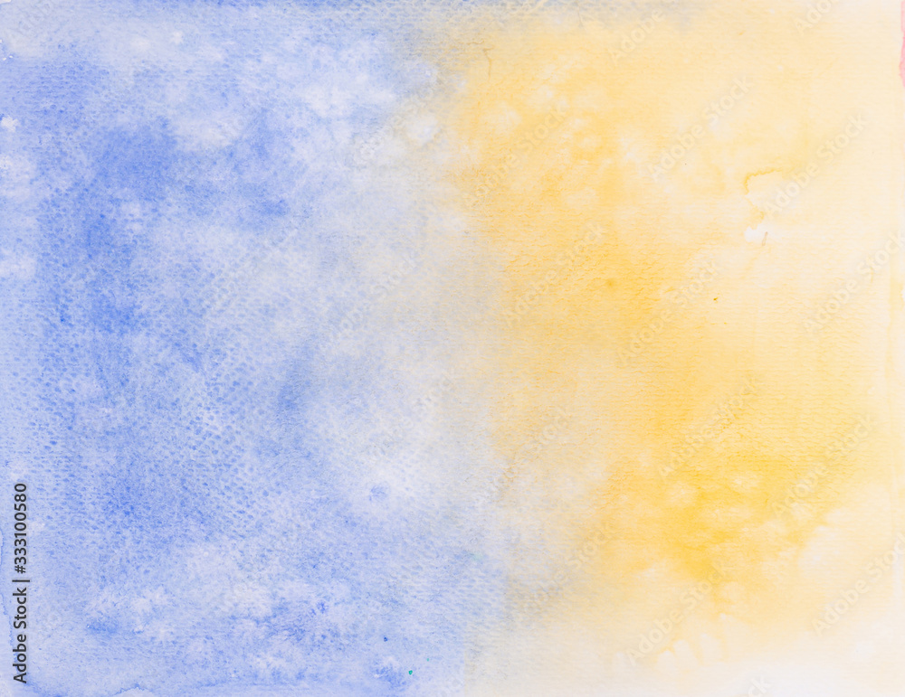 Abstract pattern of watercolor hand painting, drawing in blueand yellow colors  for background