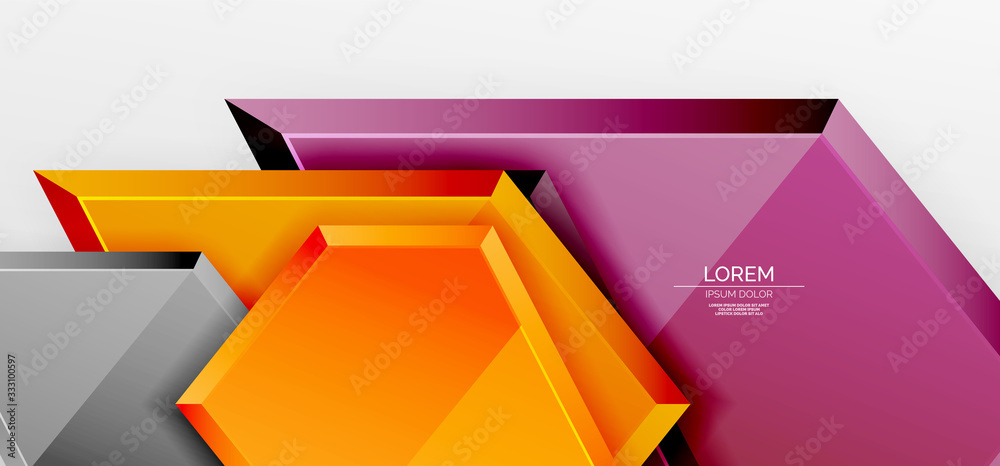 Metal glossy shiny geometric shapes with 3d effect composition. Techno futuristic vector abstract background For Wallpaper, Banner, Background, Card, Book Illustration, landing page